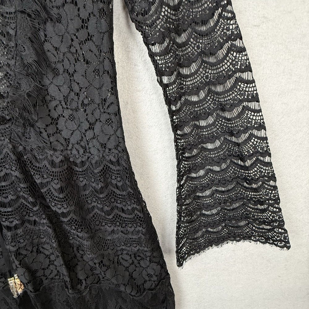 Meghan Los Angeles Lace Dress/Tunic Top Womens 0 Black Sheer Boho Bell Sleeve - Picture 11 of 11